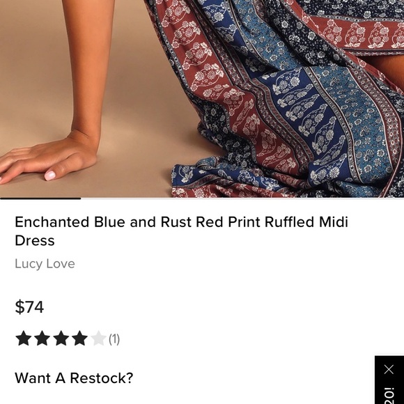 Enchanted Blue and Rust Red Print Ruffled Midi Dress | Lucy Love - Picture 9 of 10